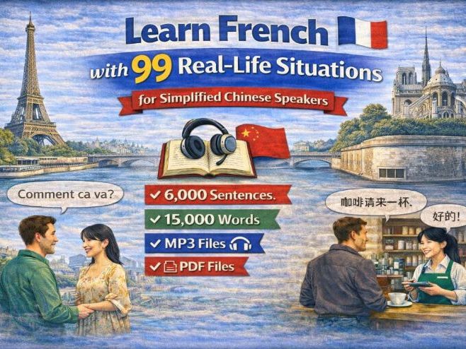 Learn French for Simplified Chinese Speakers (6,000 Sentences, 15,000 Words, MP3 Files, PDF)