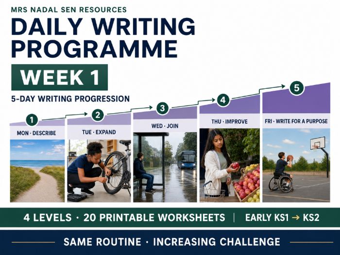 Daily Writing Programme – Week 1 | 5-Day SEN Picture Writing | 4 Levels