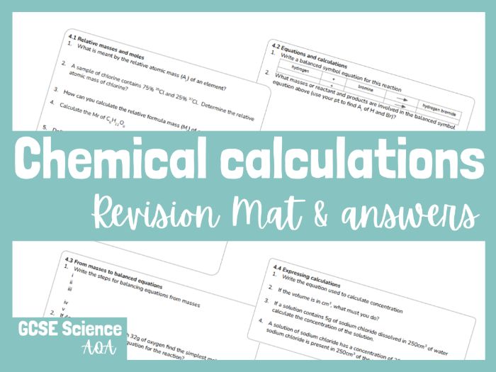AQA GCSE Combined Science Chemistry Chapter 4 Chemical calculations Revision mat with answers