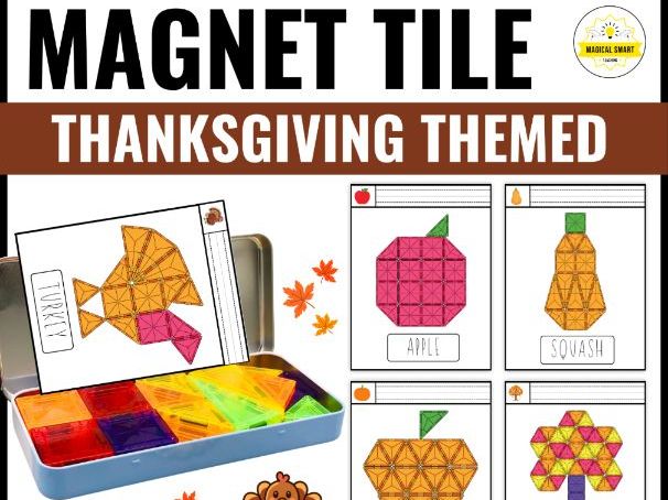 Thanksgiving Magnetic Magnet Tile Task Cards Building | Fine Motor Activities