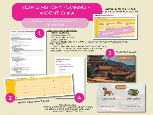 Year 5 Ancient China planning, assessment, quiz and slide blanks