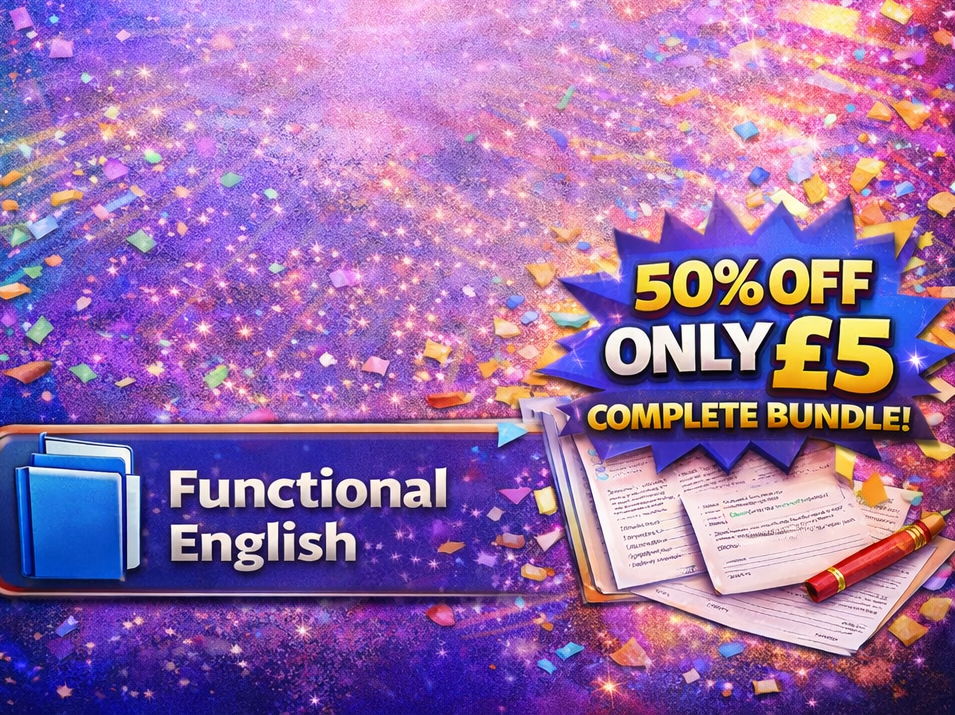 Functional Skills English Bundle – 50% OFF — ONLY £5!   High‑quality lessons, worksheets, assessments & engaging activities