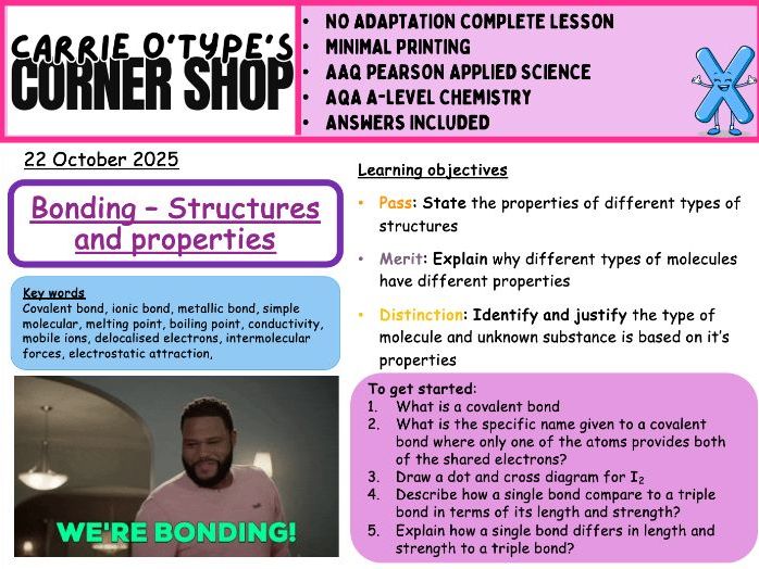 Bonding and Physical Properties- AAQ Pearson Applied Science & AQA A-Level Chemistry