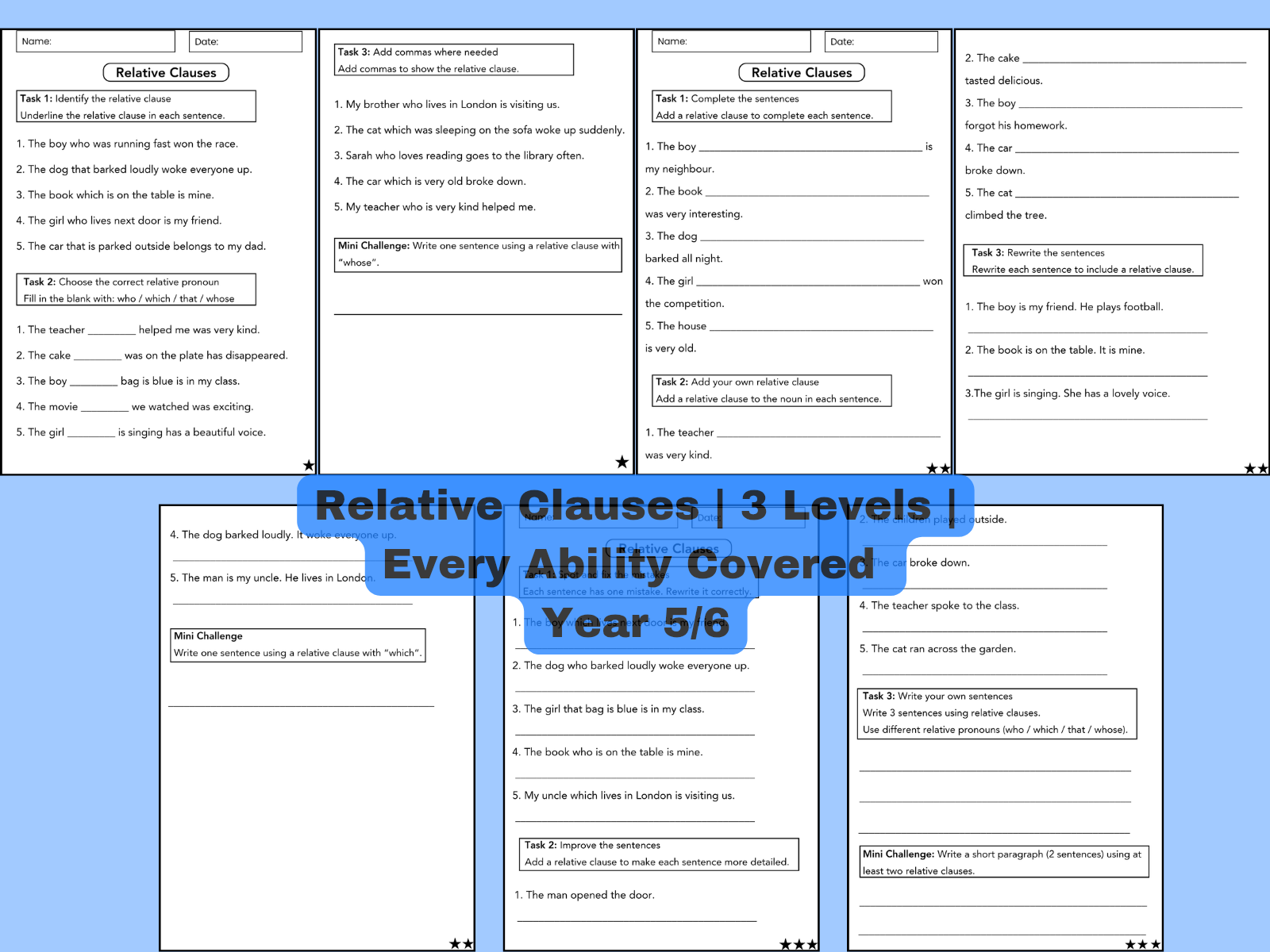 Relative Clauses Worksheets Year 5 6 KS2 3 Differentiated Levels relative-clauses-worksheets-year-5-6-ks2-3-differentiated-levels