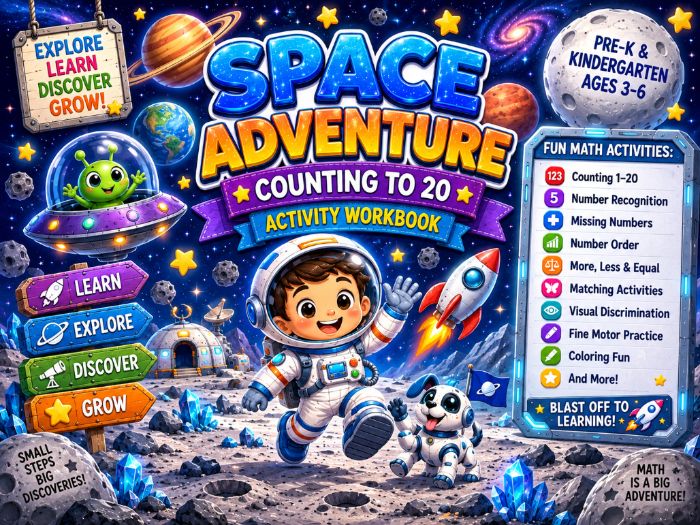 Space Adventure Counting to 20 Worksheets | Number Recognition & Math Activities |Pre-K Kindergarten