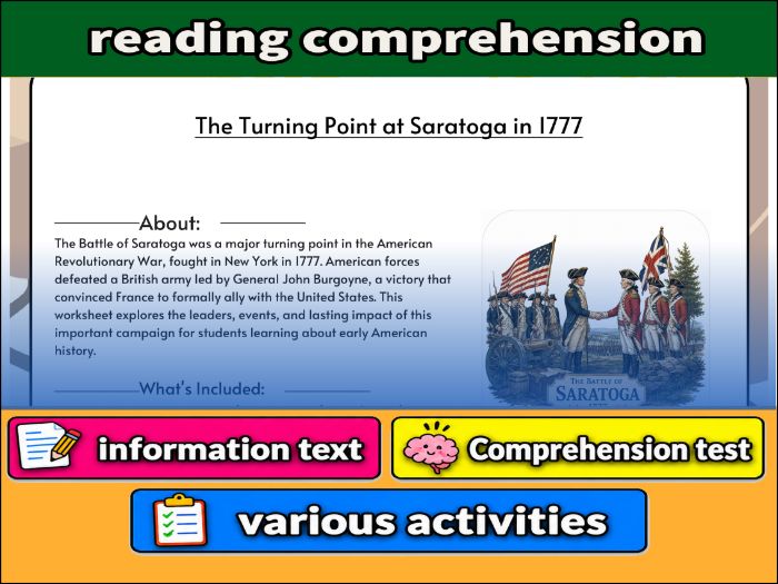 The Turning Point at Saratoga in 1777  & Comprehension Test