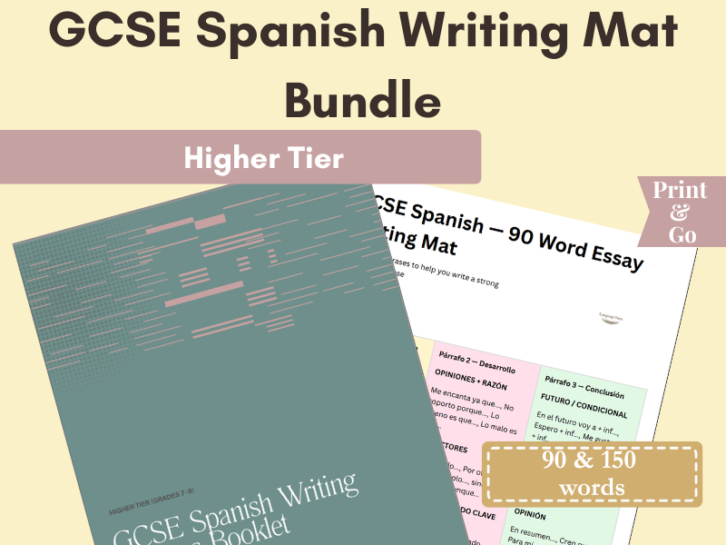 GCSE Spanish Writing Mats Bundle | 90 Word & 150 Word Essay Support for GCSE Spanish