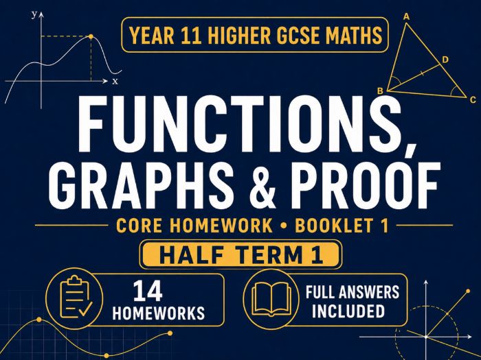 Year 11 Higher GCSE Maths Core Homework – Half Term 1 – 14 Homeworks with Answers