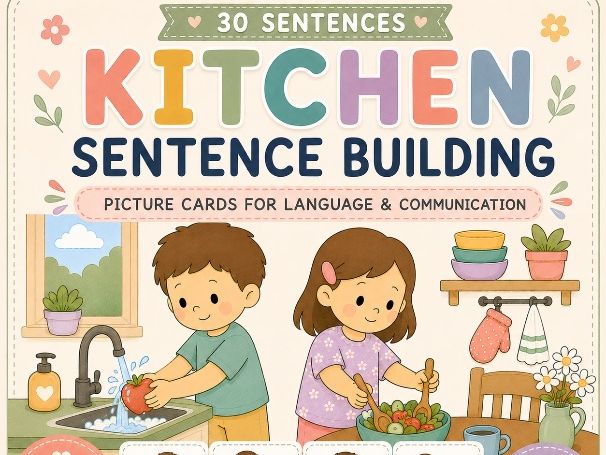 Kitchen Sentence Building – 30 Picture Cards
