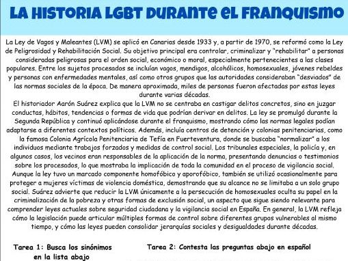 A Level Spanish Unit 1: La historia LGBT durante el Franquismo