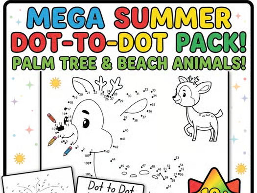 Summer Connect the Dots Worksheets | Ocean Life & Nature Dot-to-Dot Activity Boo