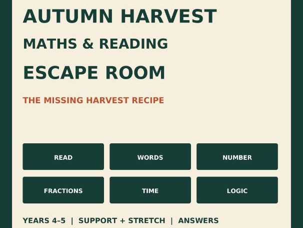 Autumn Harvest Maths Reading Escape Room Years 4 5 KS2