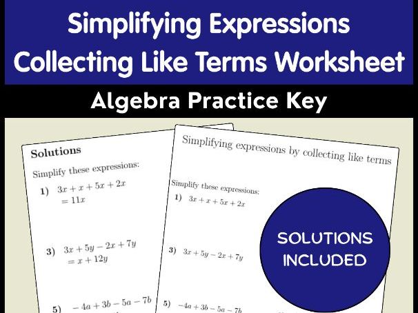 Simplifying Expressions Collecting Like Terms Worksheet Algebra Practice Key