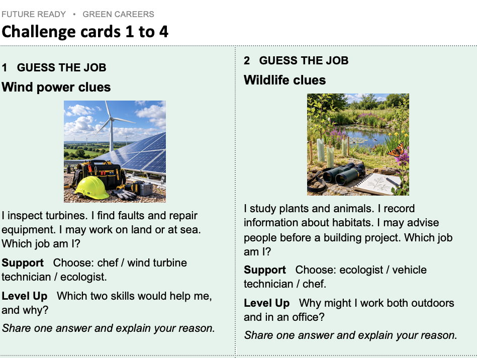 Green Careers Week Challenge Cards | 24 Careers Activities | KS3 & KS4 | SEND Support & Stretch