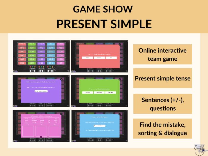 Present Simple Game Show (EFL/ESL) - Genially online team game