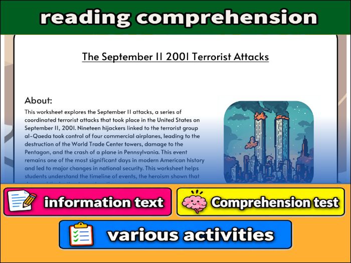 The September 11 2001 Terrorist Attacks - reading  Comprehension & Activities