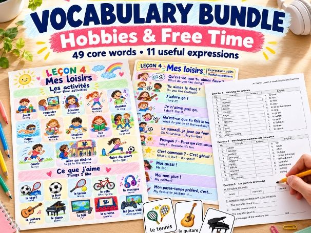 Beginner A1 French Lesson 4: Hobbies and Free Time Vocabulary Bundle