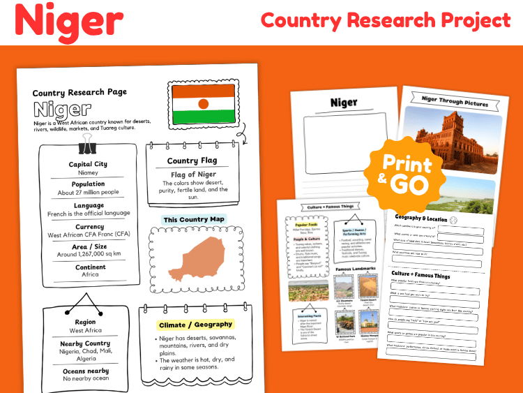 Niger Country Research Project | Geography & Culture Worksheets