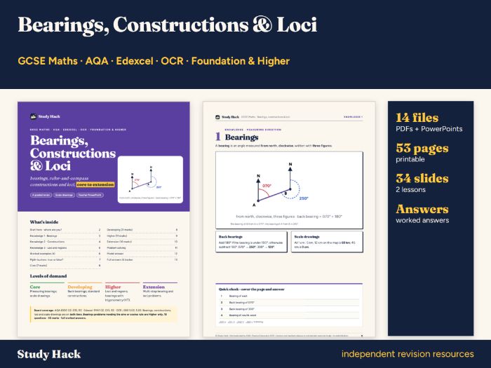 GCSE Maths Bearings, Constructions and Loci Complete Topic Pack