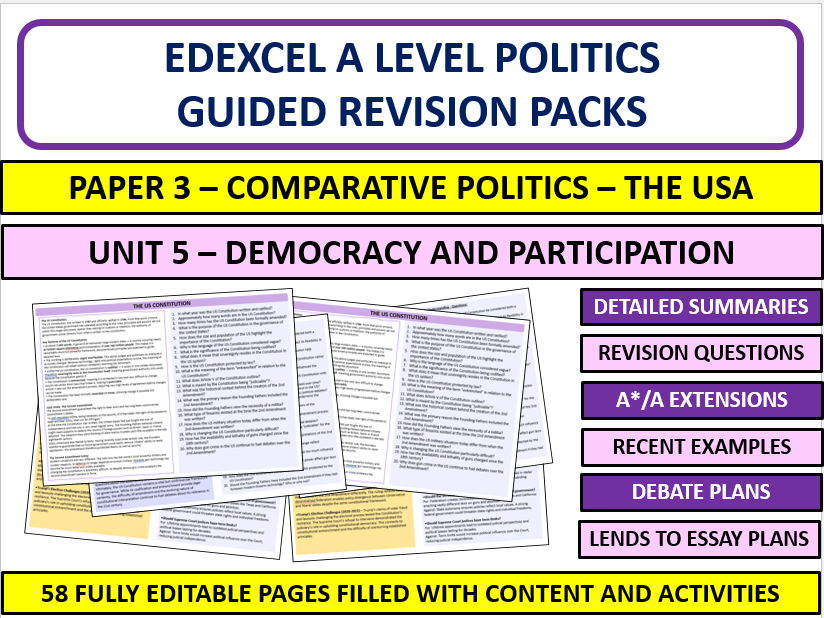 Edexcel A Level Politics Paper 3 USA Revision Pack Unit 5 – Democracy and Participation (Comparative