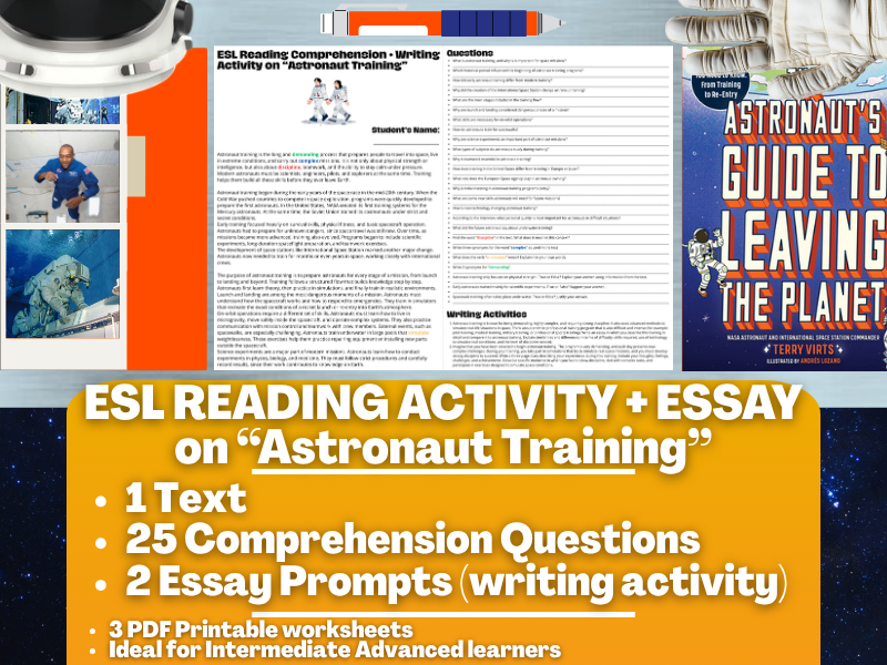 ESL Reading Comprehension + Writing Activity - Astronaut Training - STEM