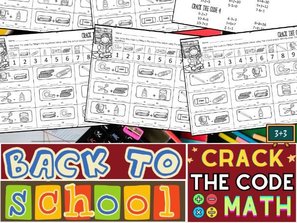 Crack The Code Math Activities | First Day - Week Of Back to School Worksheets