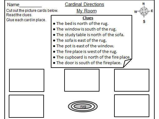 Cardinal Directions Cut & Paste Activity Worksheets: