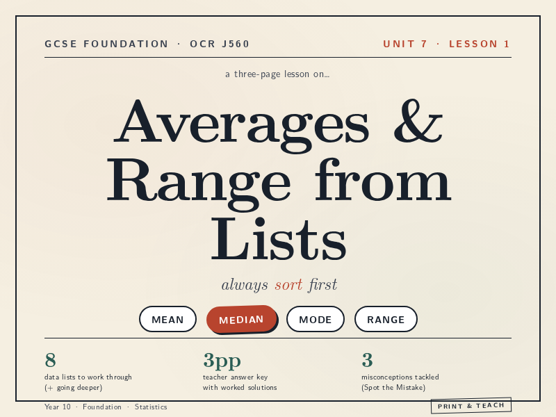 Mean, Median, Mode & Range from Lists | OCR
