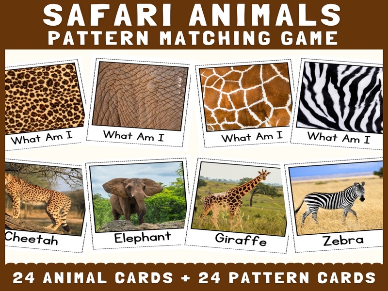 Safari Animals Skin & Fur Pattern Matching | Cut and Match Science Activity