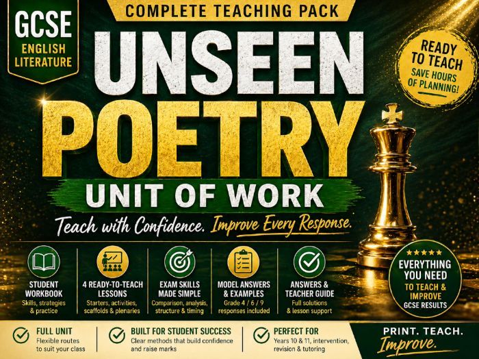 GCSE Unseen Poetry Unit of Work | Workbook + Lessons + Teacher Guide