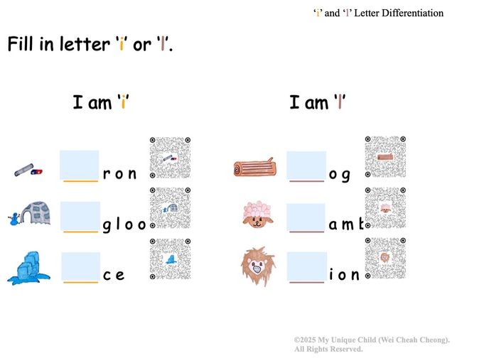 'i' and 'l' Letter Differentiation (Step-by-Step English Literacy Skills Pack for Diverse Learners)
