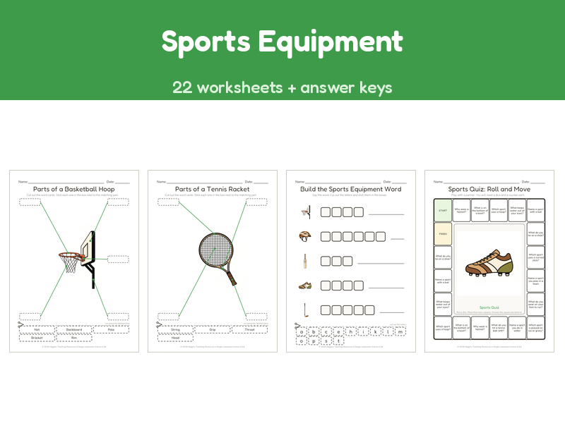 Sports Equipment | 22 No-Prep Worksheets + Answer Keys | Ages 5-7