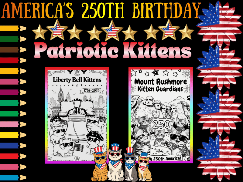 America 250 Patriotic Kittens Coloring Pages | 4th of July No Prep Activity Pack