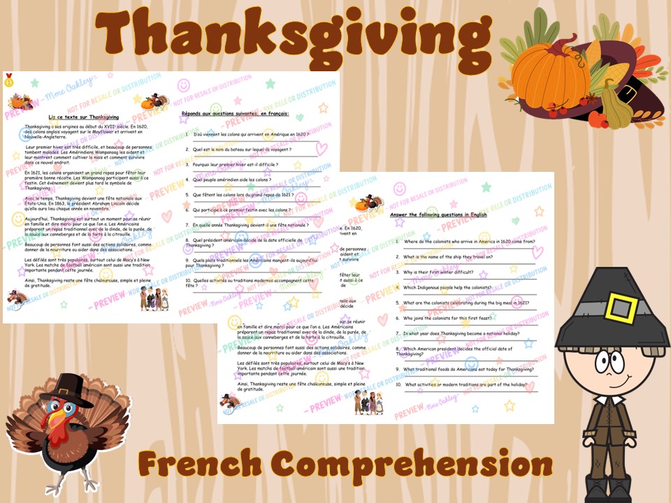 French reading comprehension on Thanksgiving