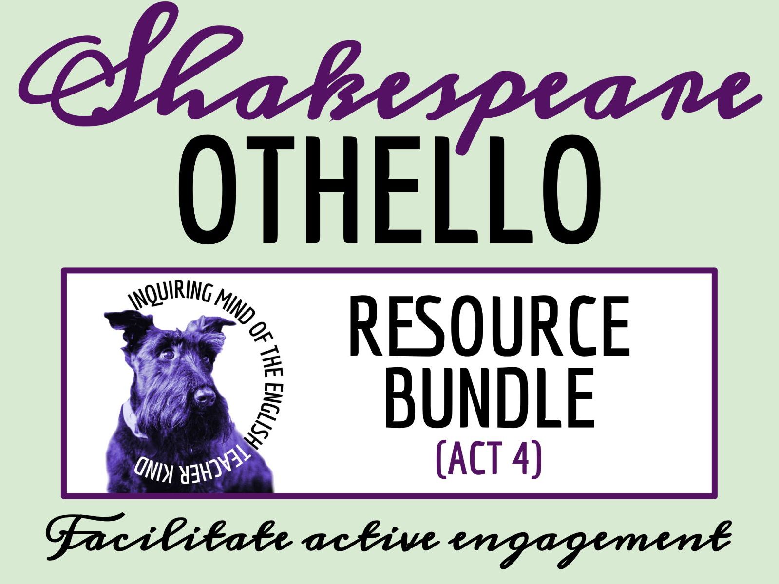 Othello Act 4 Quiz, Close Reading Analysis Worksheets, and Vocabulary Activities