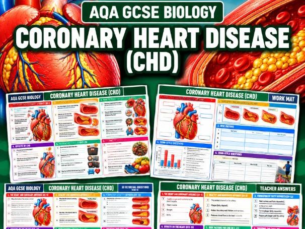 Coronary Heart Disease (CHD) GCSE Biology | Knowledge Organiser, Work Mat, 30 Questions & Answers |