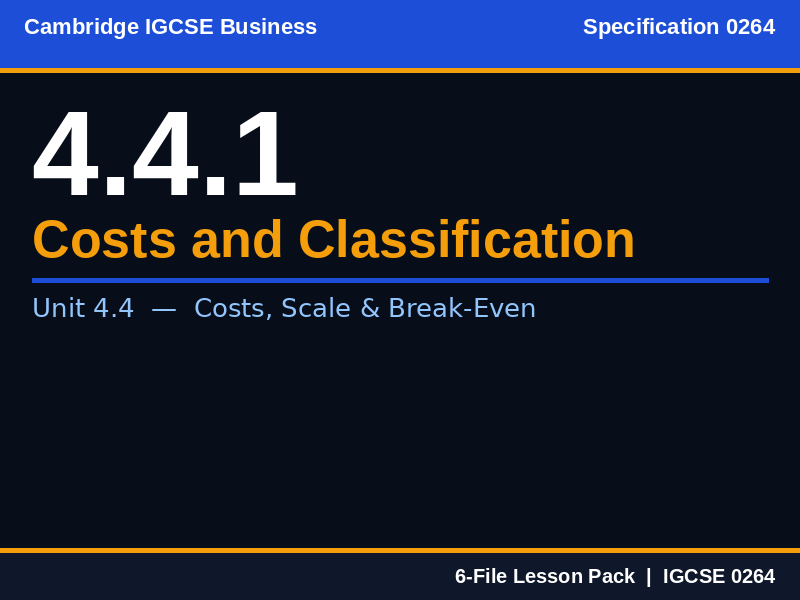 Cambridge IGCSE Business 0264 | 4.4.1 Costs and Classification | Lesson Pack