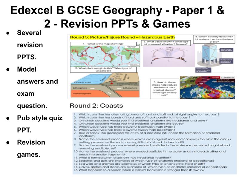 Edexcel B GCSE Geography Paper 1 & Paper 2 Revision PPTs & Resources