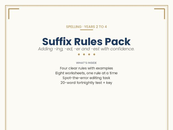 SPELLING · YEARS 2 TO 4 Suffix Rules Pack