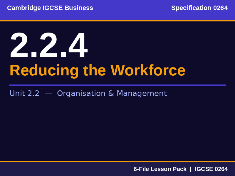 Cambridge IGCSE Business 0264 | 2.2.4 Reducing the Workforce | Lesson Pack