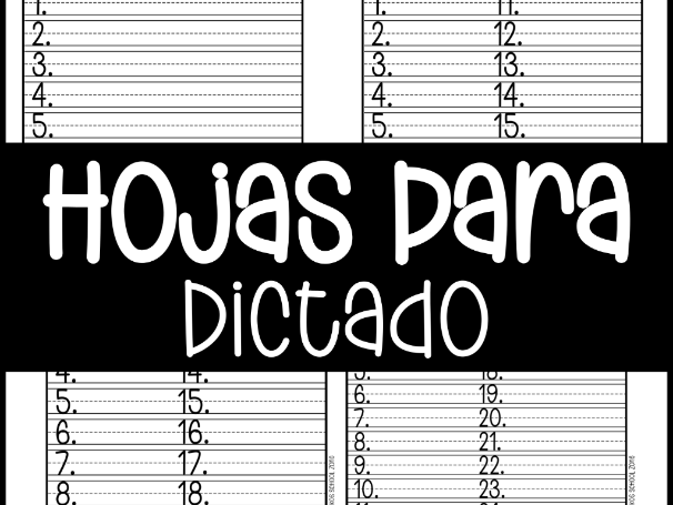 Plantillas para Dictado en Español - 10, 15, 20 y 25 Palabras - Evaluaciones de Ortografía