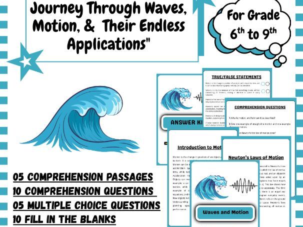 “Waves and Motion Reading  Passages with Questions, MCQs, Worksheets & Answer Keys (Grades 6–9)”