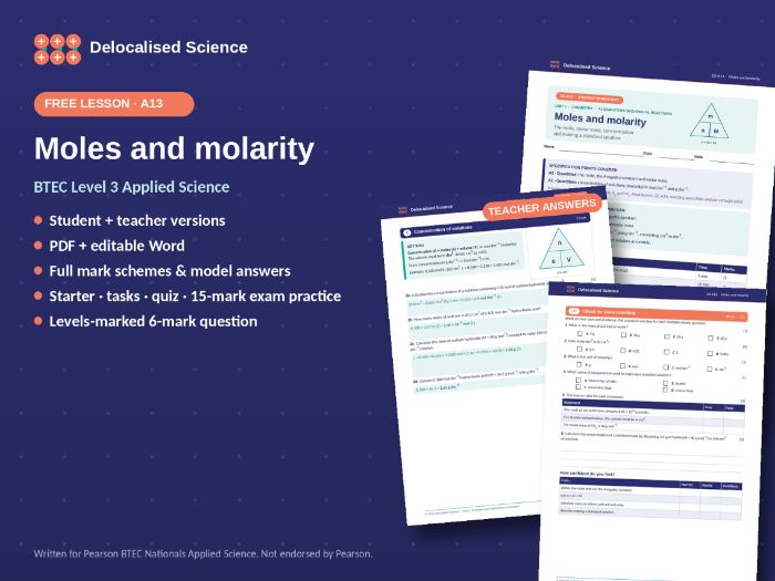 Moles and Molarity | BTEC Applied Science Unit 1