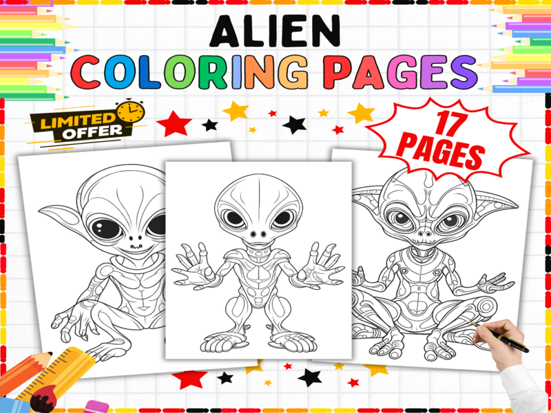 Alien Colouring Pages - KS1 & KS2 Space Theme Art Activity