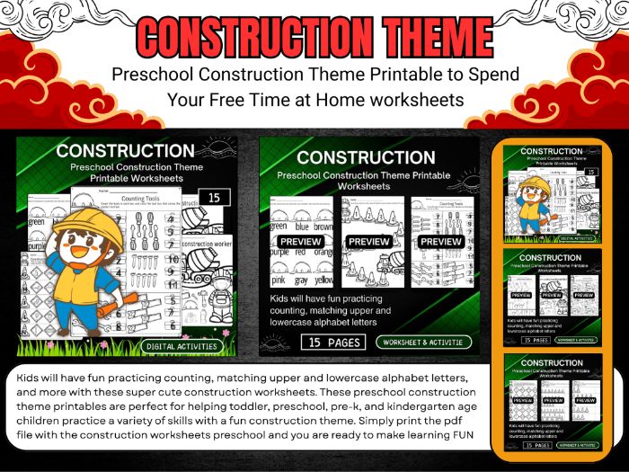 Preschool Construction Theme Printable Worksheets back to school kids