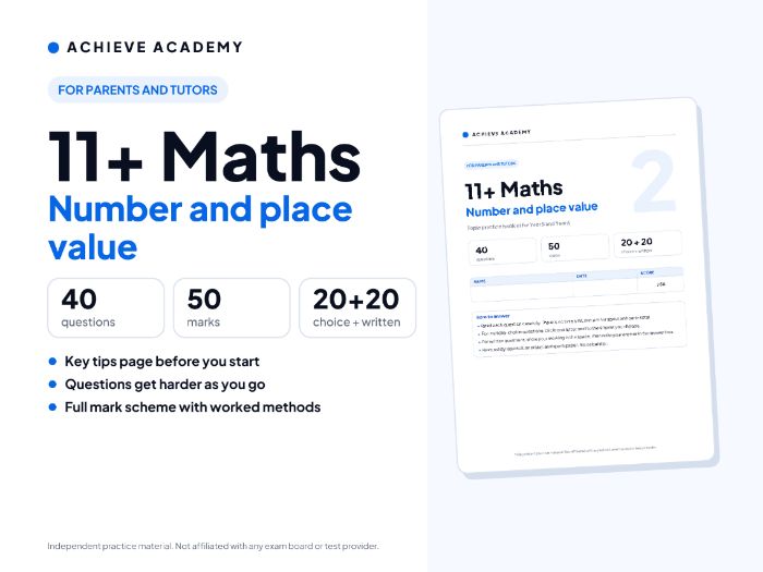 11+ Maths Topic Booklet: Number and place value – Year 5/6 Practice with Mark Scheme