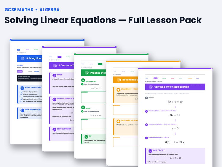 Solving Linear Equations – GCSE Maths Lesson Pack (KS4 Algebra)
