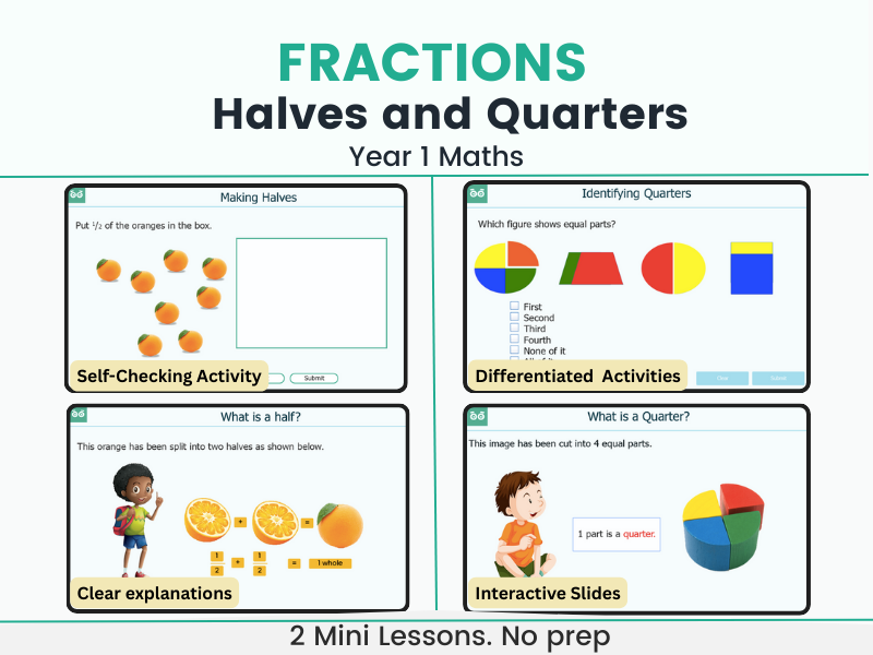 Fractions Halves and Quarters Year 1 Maths Digital Activities With Free Worksheets