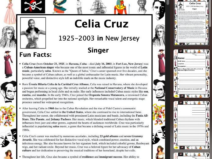 Celia Cruz PACKET & ACTIVITIES, Important Historical Figures Series