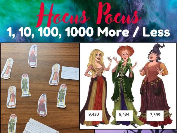 Hocus Pocus Themed 1, 10, 100 and 1000 More and Less